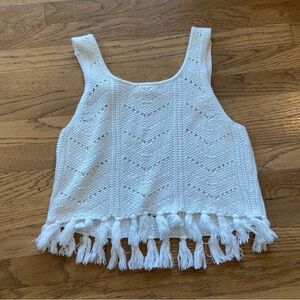 Roxy Girl White Knit Tank Top with Fringe Size m (10) EUC